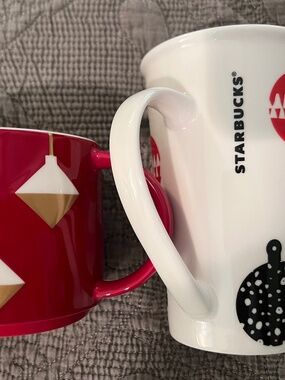 2 Starbucks Holiday Mugs, 2012 Bone China Hanging Ornaments and Tall Mug 2016